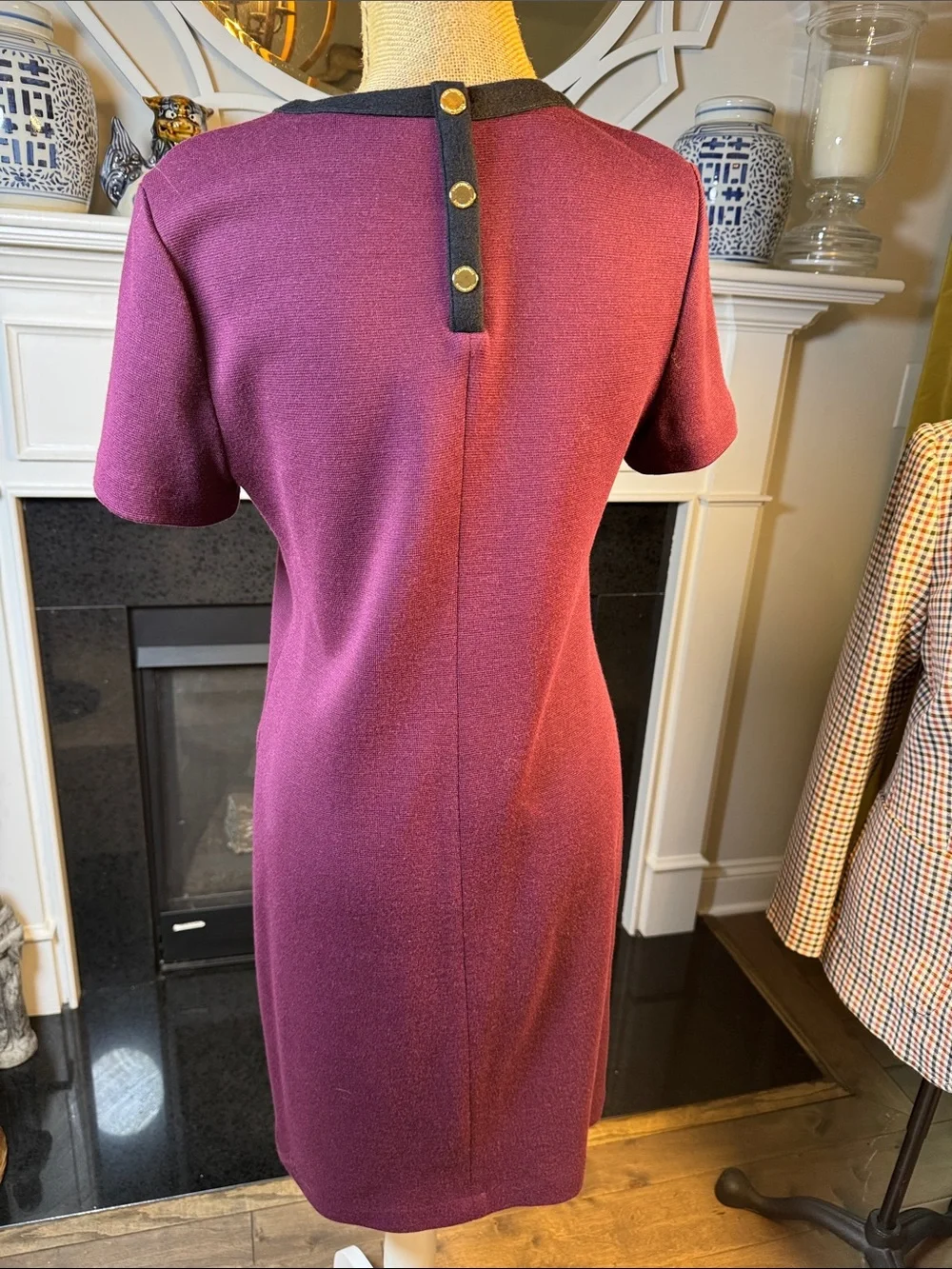 Tory Burch Purple Short Sleeve Wool Blend Mod Dress L